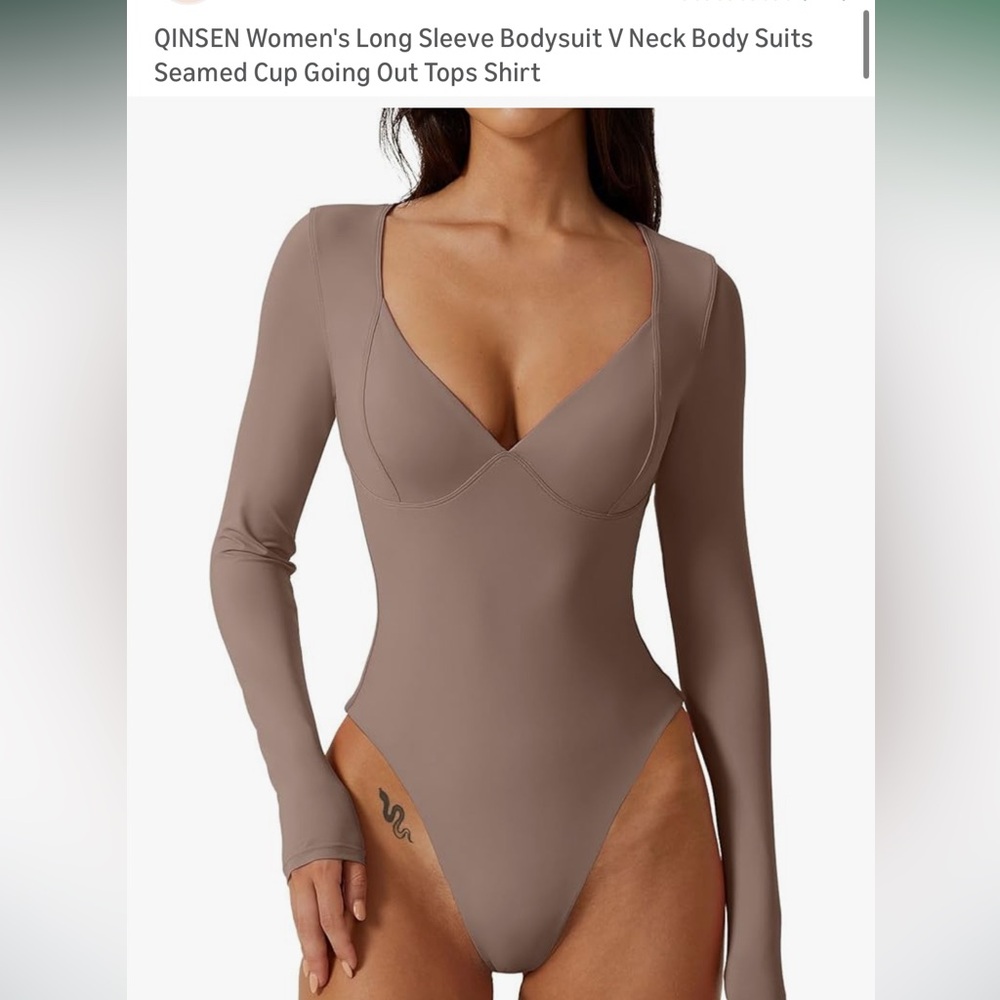 Elegant Brown Long Sleeve Thong Bodysuit - Rose Taupe